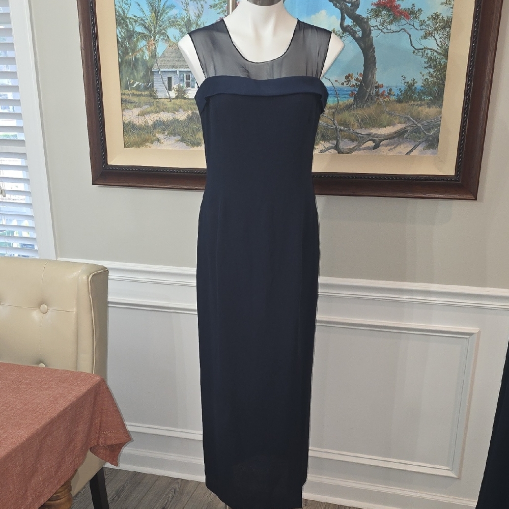 Chic Sheer Navy Maxi Dress